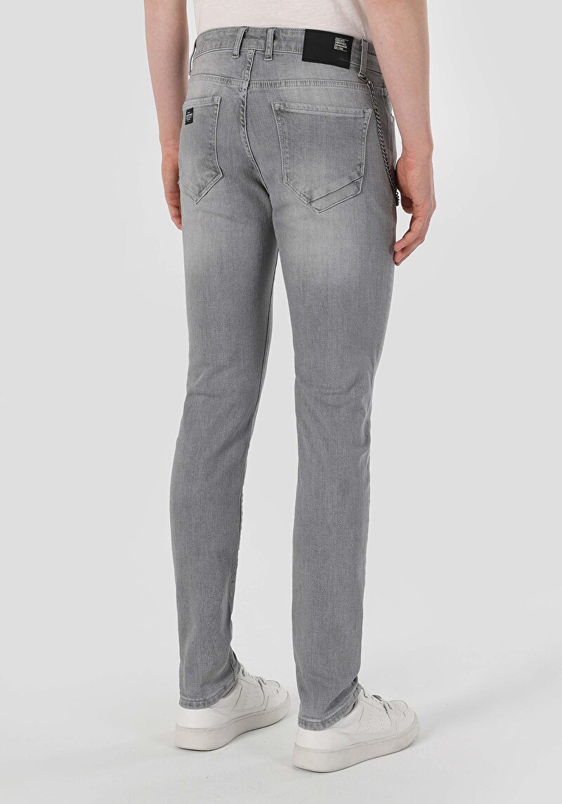 Slim Fit Düşük Bel Dar Paça Erkek Gri Jean Pantolon