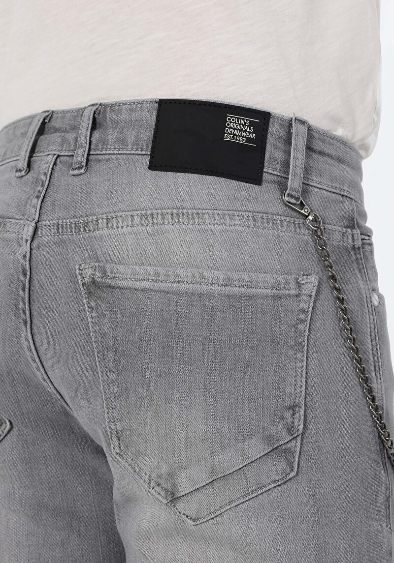 Slim Fit Düşük Bel Dar Paça Erkek Gri Jean Pantolon