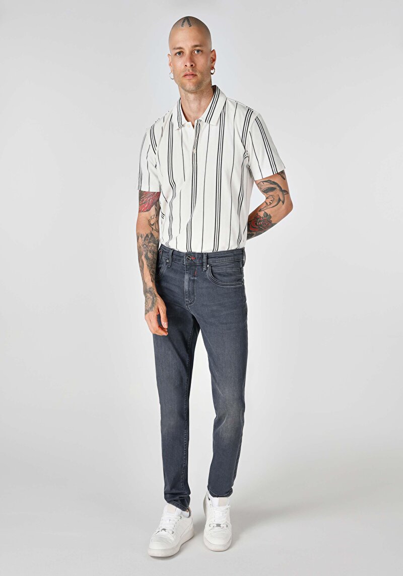 Slim Fit Düşük Bel Dar Paça Erkek Siyah Jean Pantolon