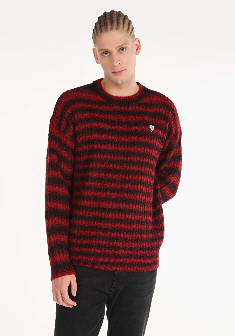 Regular Fit Yuvarlak Yaka Jakarlı Erkek Mor Kazak