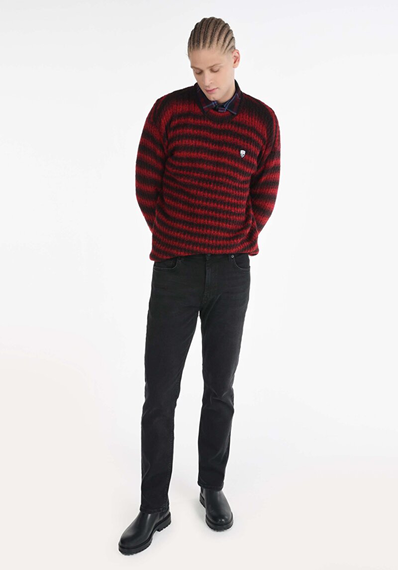 Regular Fit Yuvarlak Yaka Jakarlı Erkek Mor Kazak