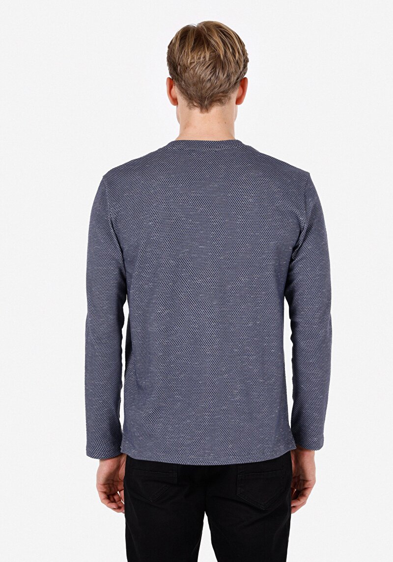 Regular Fit Yuvarlak Yaka Düz Erkek Lacivert Uzun Kol Tişört