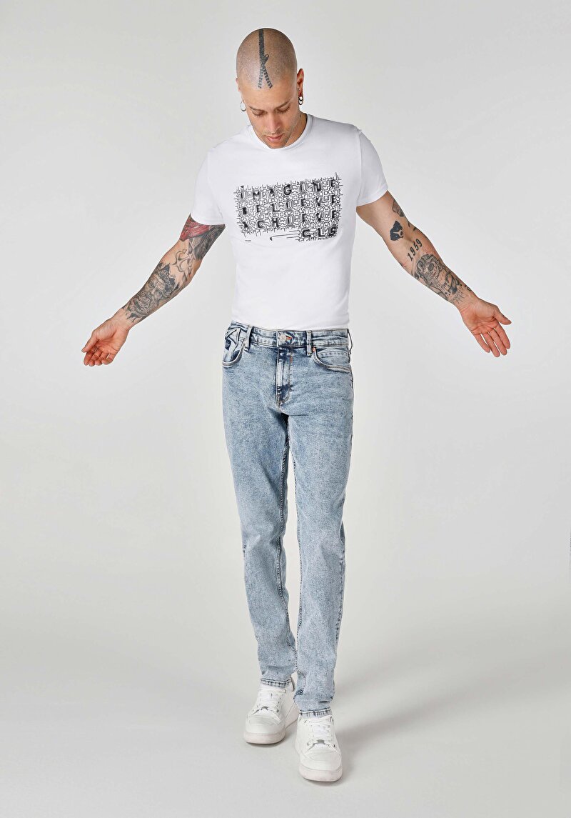 Slim Fit Düşük Bel Dar Paça Erkek İndigo Jean Pantolon