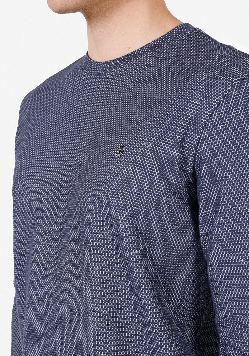 Regular Fit Yuvarlak Yaka Düz Erkek Lacivert Uzun Kol Tişört