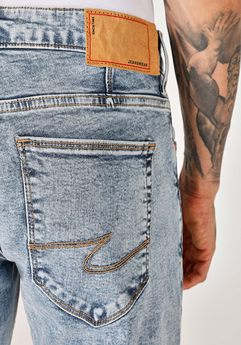 Slim Fit Düşük Bel Dar Paça Erkek İndigo Jean Pantolon