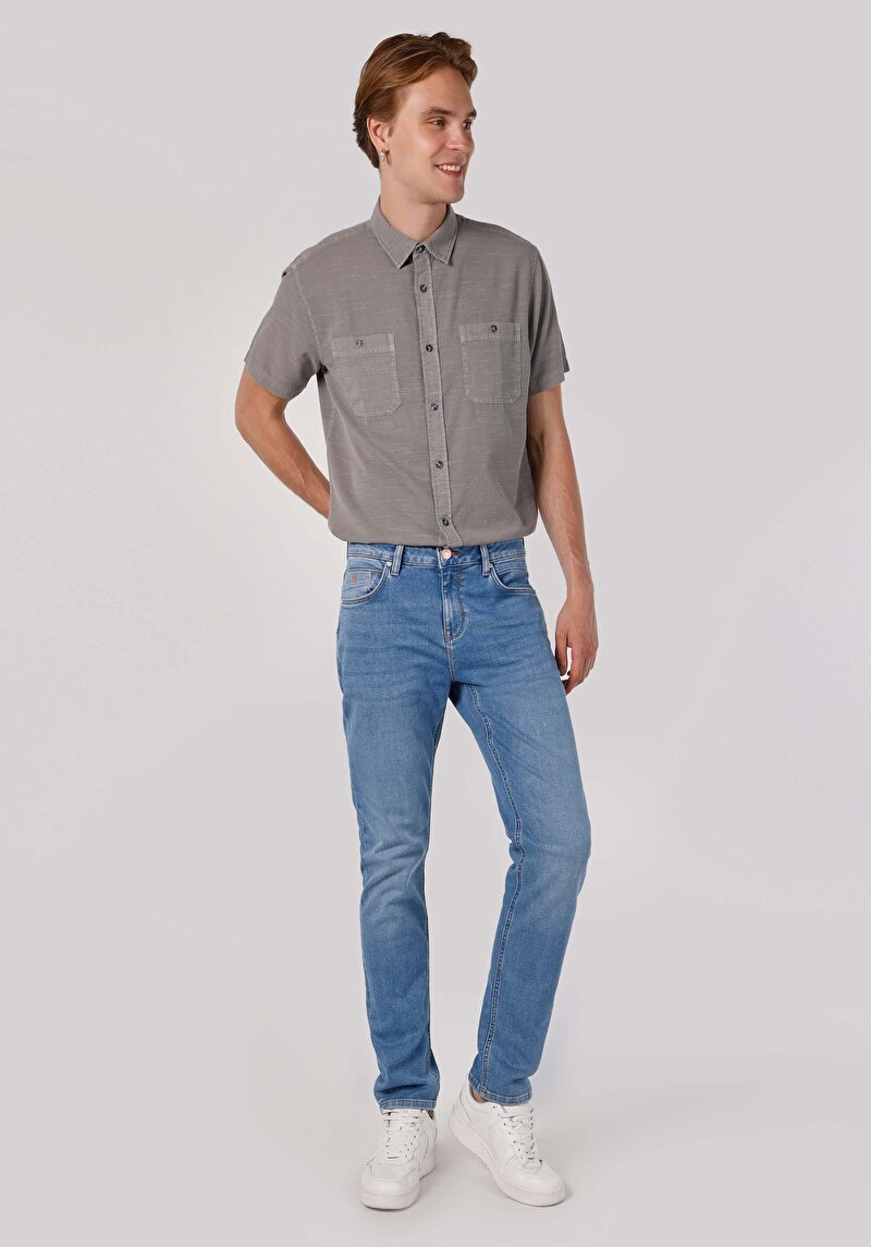 Straight Fit Düşük Bel Düz Paça Erkek İndigo Jean Pantolon