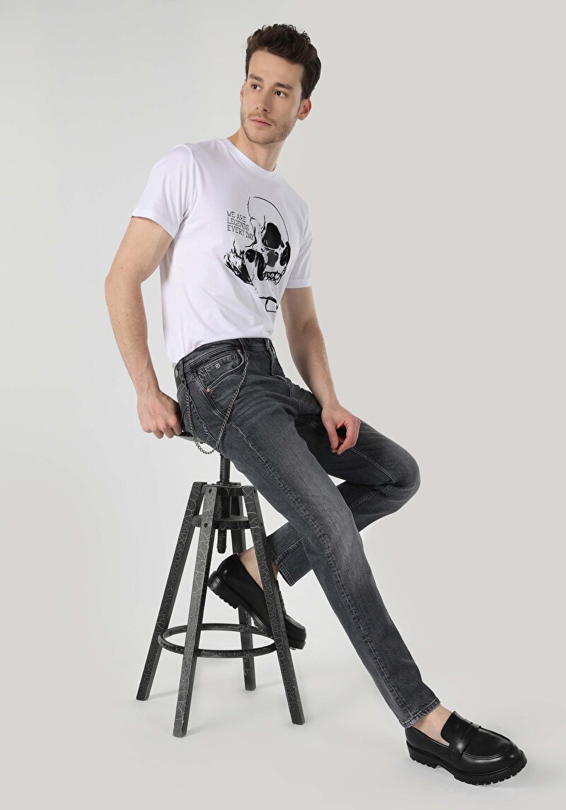 Straight Fit Düşük Bel Düz Paça Erkek Siyah Jean Pantolon