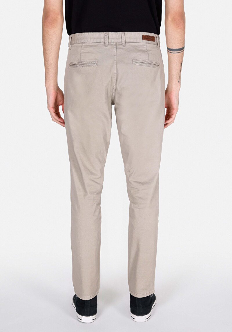 Slim Fit Orta Bel Düz Paça Erkek Bej Düğmeli Pantolon