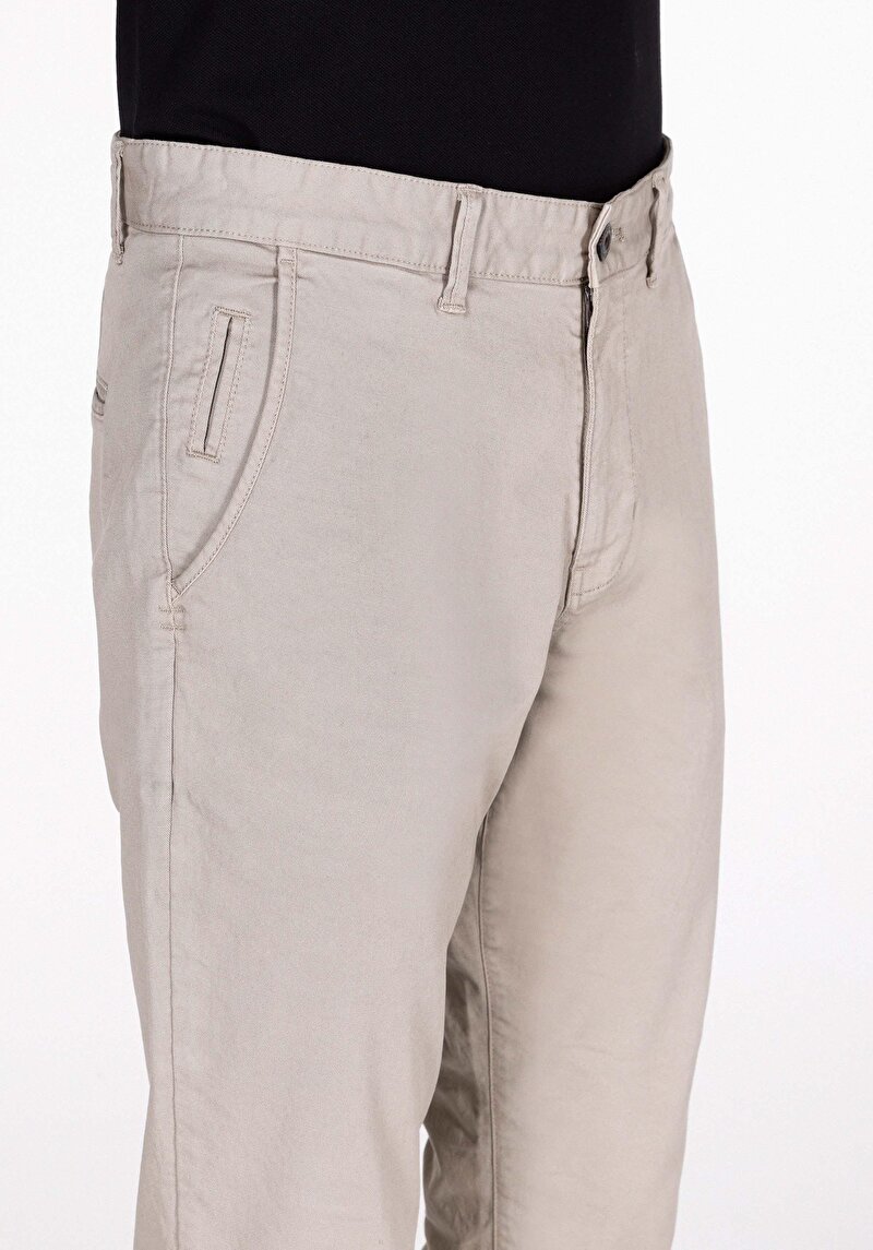 Slim Fit Orta Bel Düz Paça Erkek Bej  Pantolon