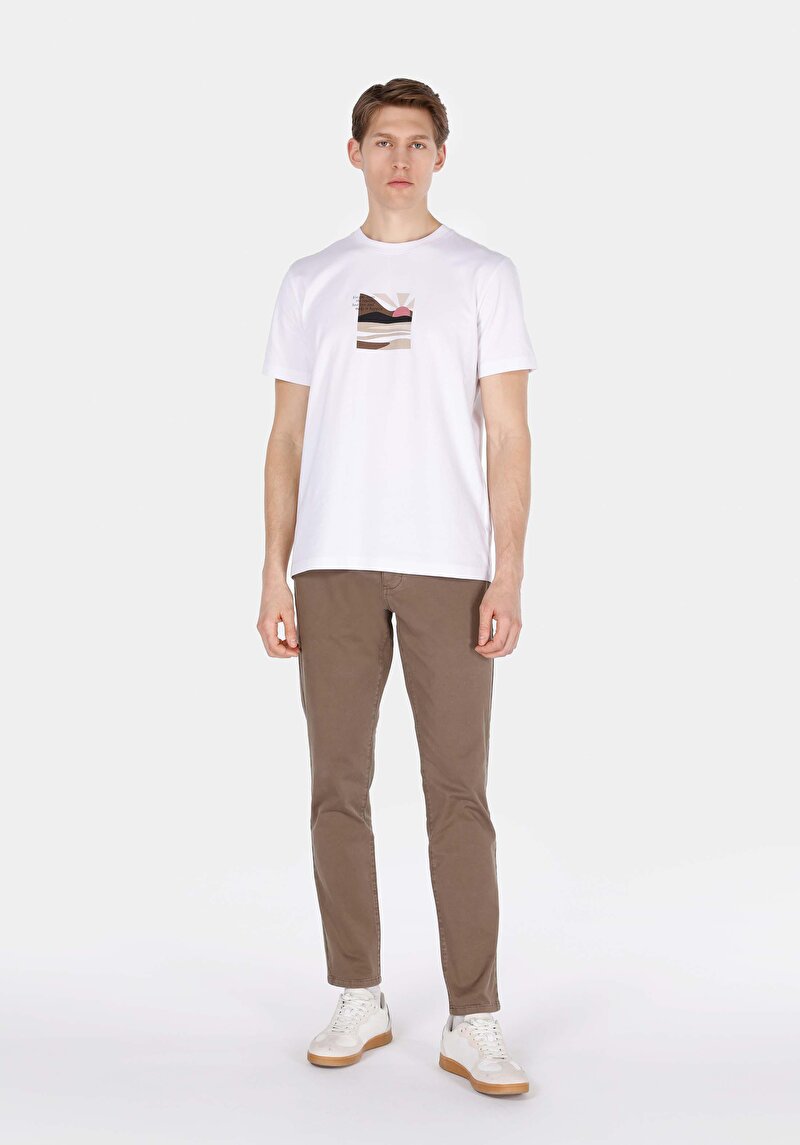 Slim Fit Orta Bel Düz Paça Erkek Kahverengi Pantolon