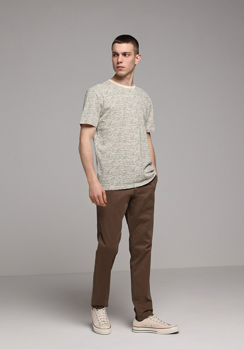 Slim Fit Orta Bel Düz Paça Erkek Kahverengi Pantolon