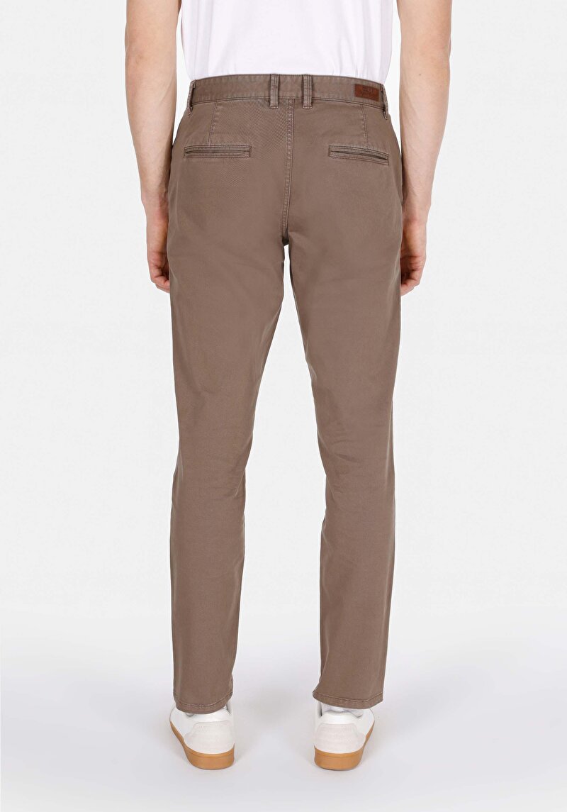 Slim Fit Orta Bel Düz Paça Erkek Kahverengi Pantolon