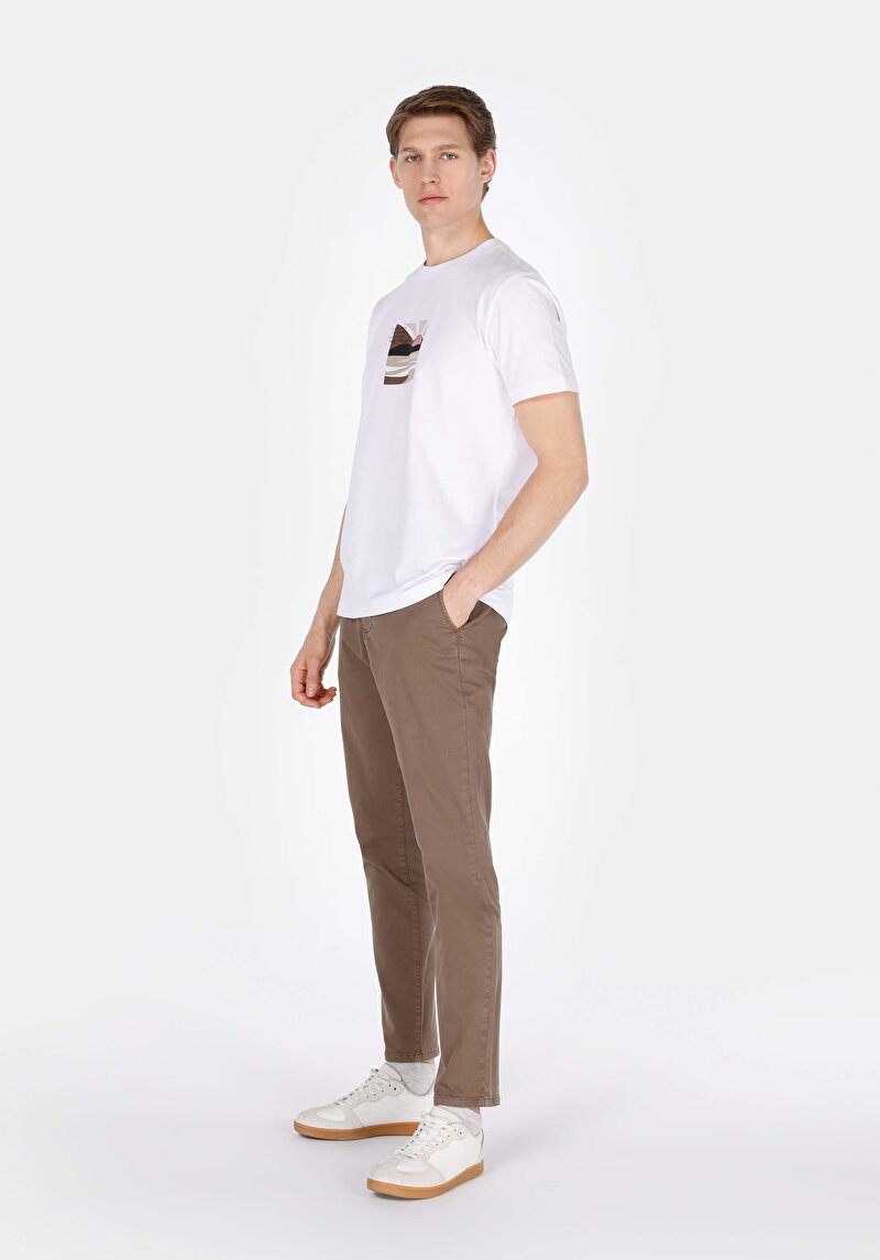 Slim Fit Orta Bel Düz Paça Erkek Kahverengi Pantolon