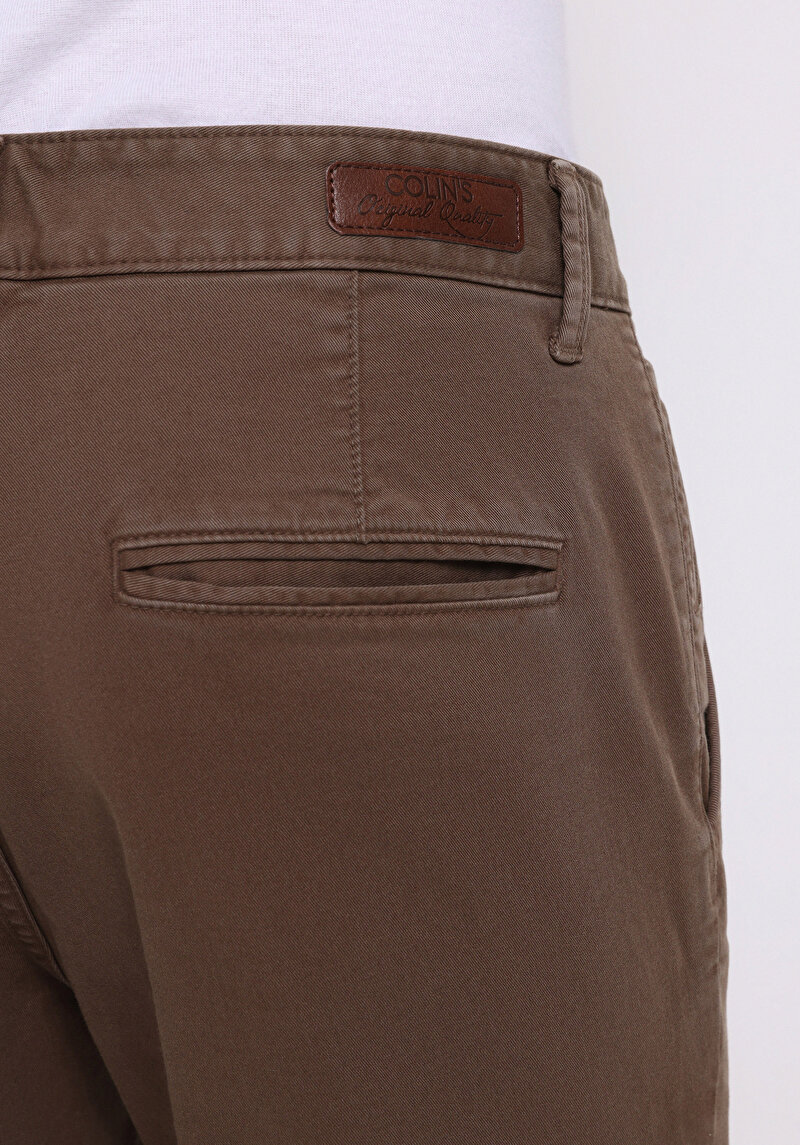 Slim Fit Orta Bel Düz Paça Erkek Kahverengi  Pantolon