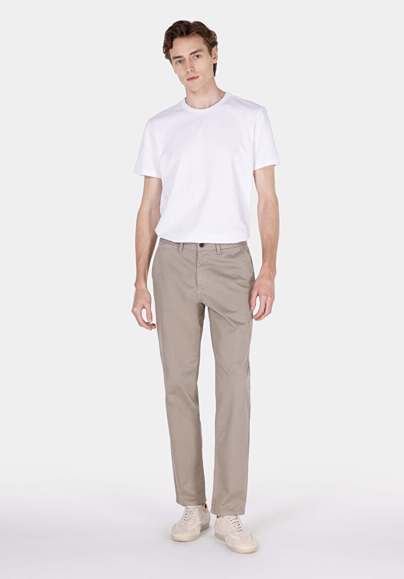 Regular Fit Orta Bel Düz Paça Erkek Bej Pantolon