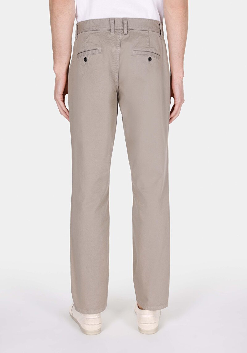 Regular Fit Orta Bel Düz Paça Erkek Bej Pantolon