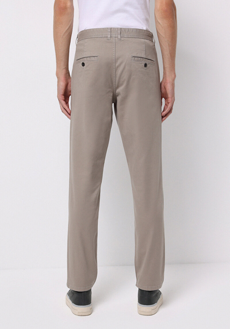 Regular Fit Orta Bel Düz Paça Erkek Bej Pantolon