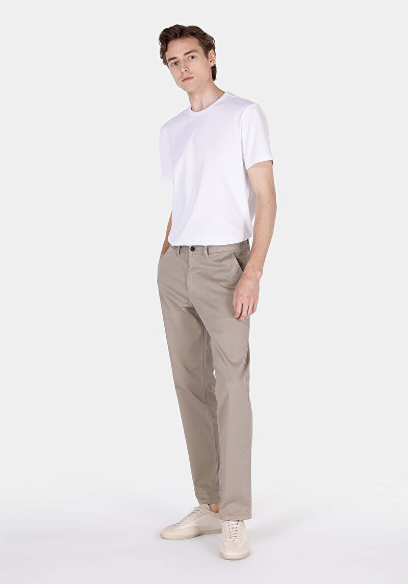 Regular Fit Orta Bel Düz Paça Erkek Bej Pantolon