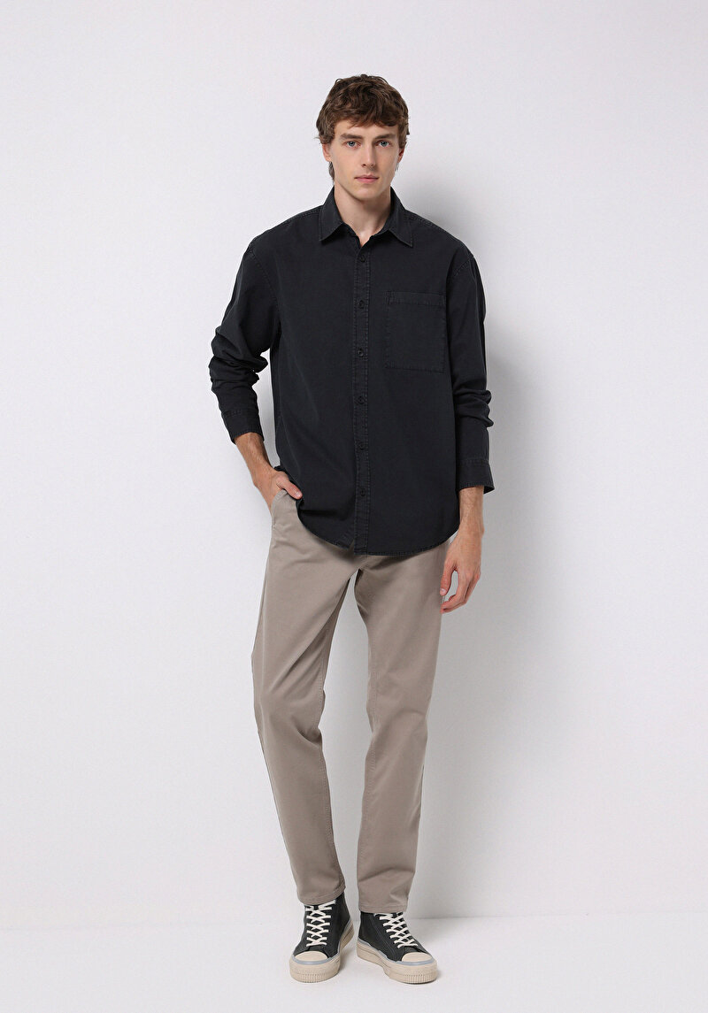 Regular Fit Orta Bel Düz Paça Erkek Bej Pantolon