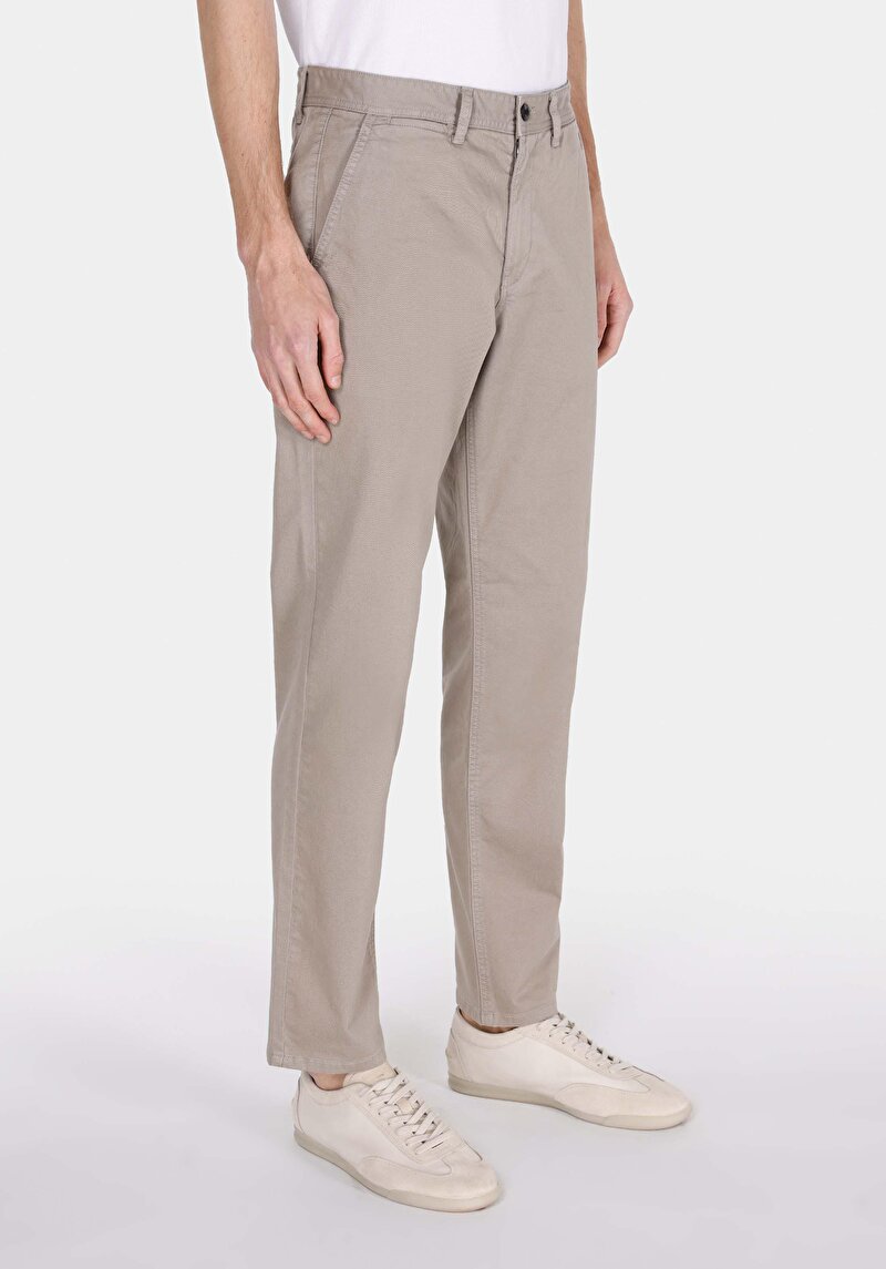 Regular Fit Orta Bel Düz Paça Erkek Bej Pantolon