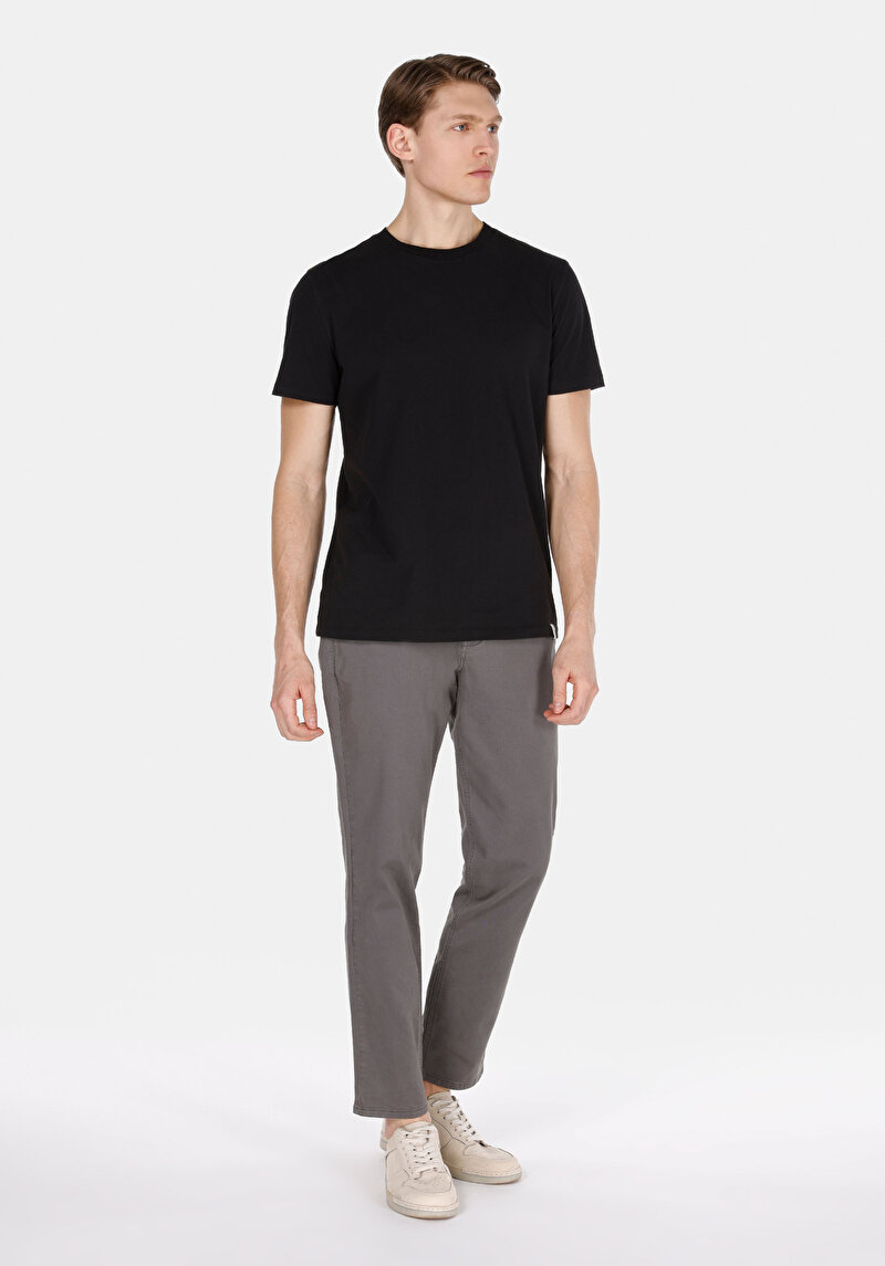 Regular Fit Orta Bel Düz Paça Cepli Erkek Gri Pantolon