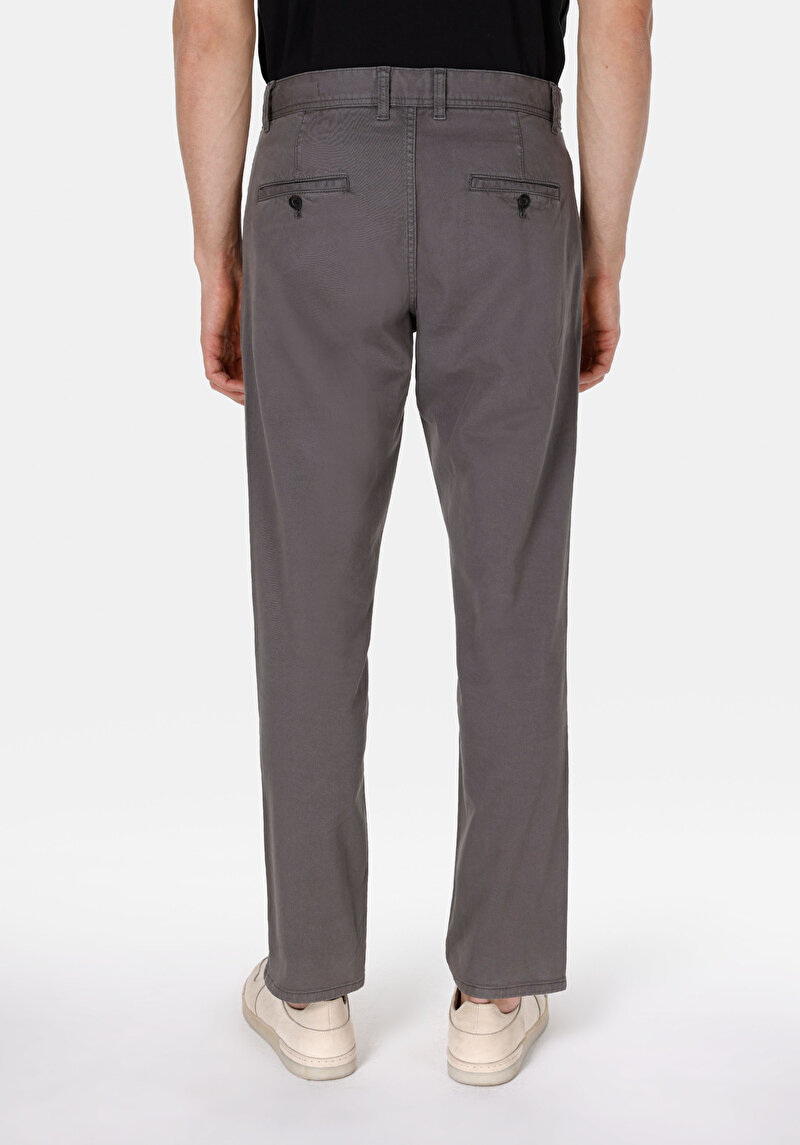 Regular Fit Orta Bel Düz Paça Cepli Erkek Gri Pantolon