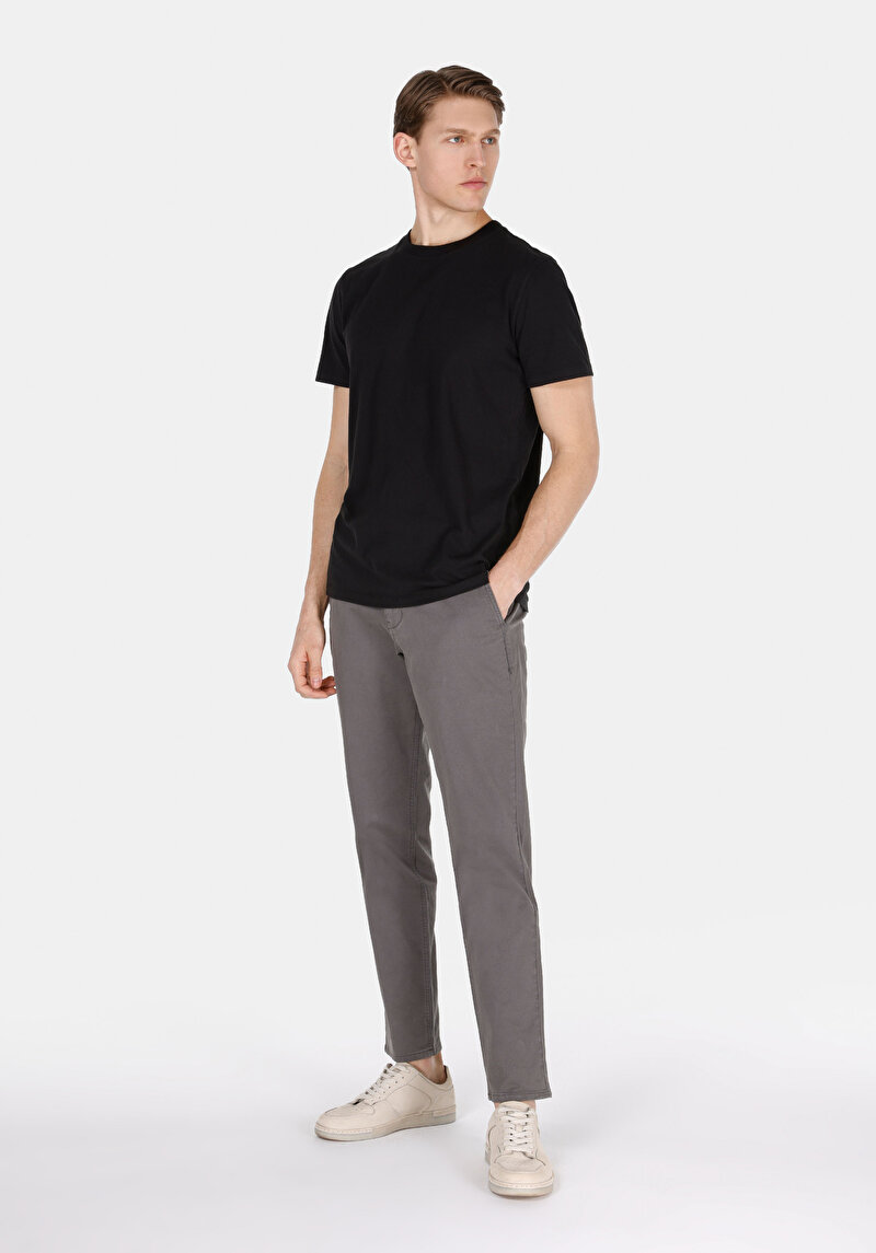 Regular Fit Orta Bel Düz Paça Cepli Erkek Gri Pantolon