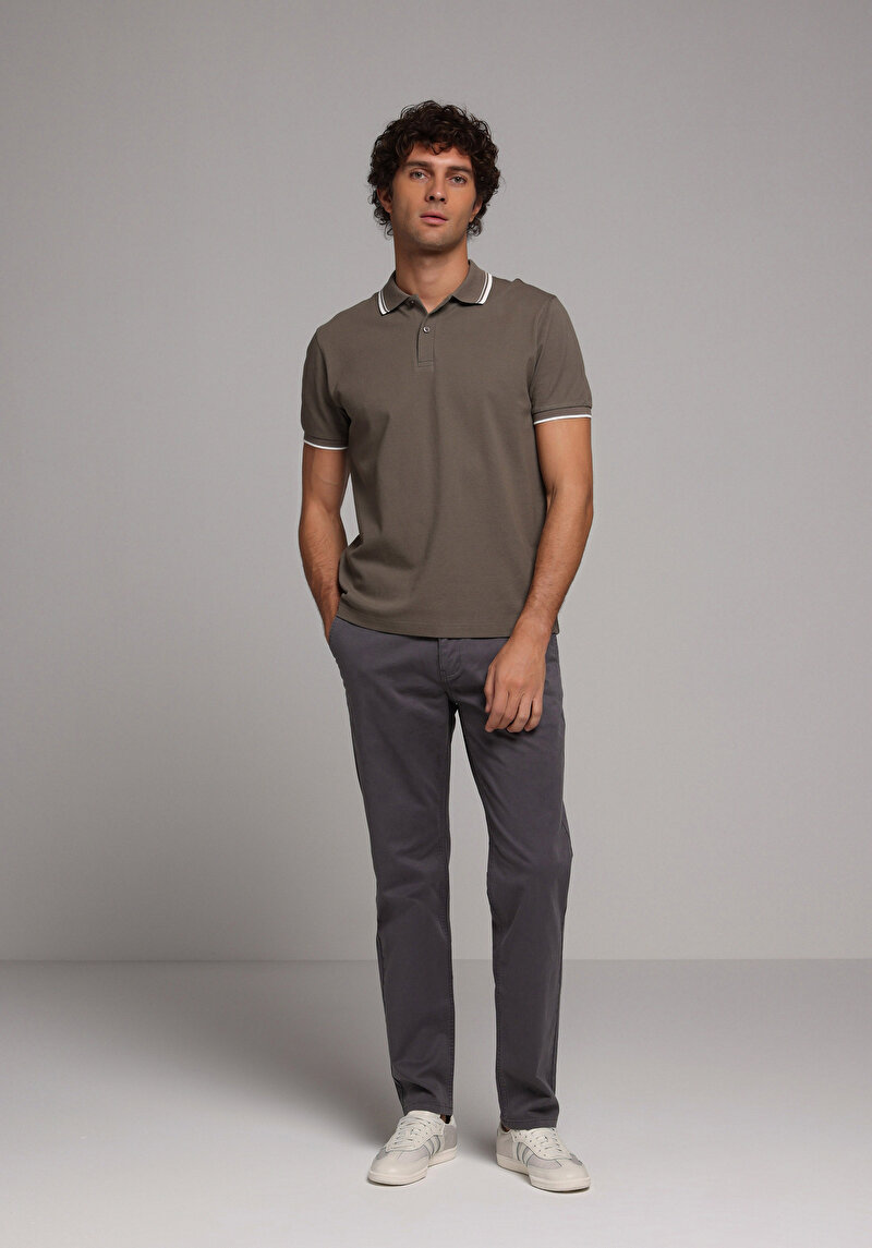 Regular Fit Orta Bel Düz Paça Cepli Erkek Gri Pantolon