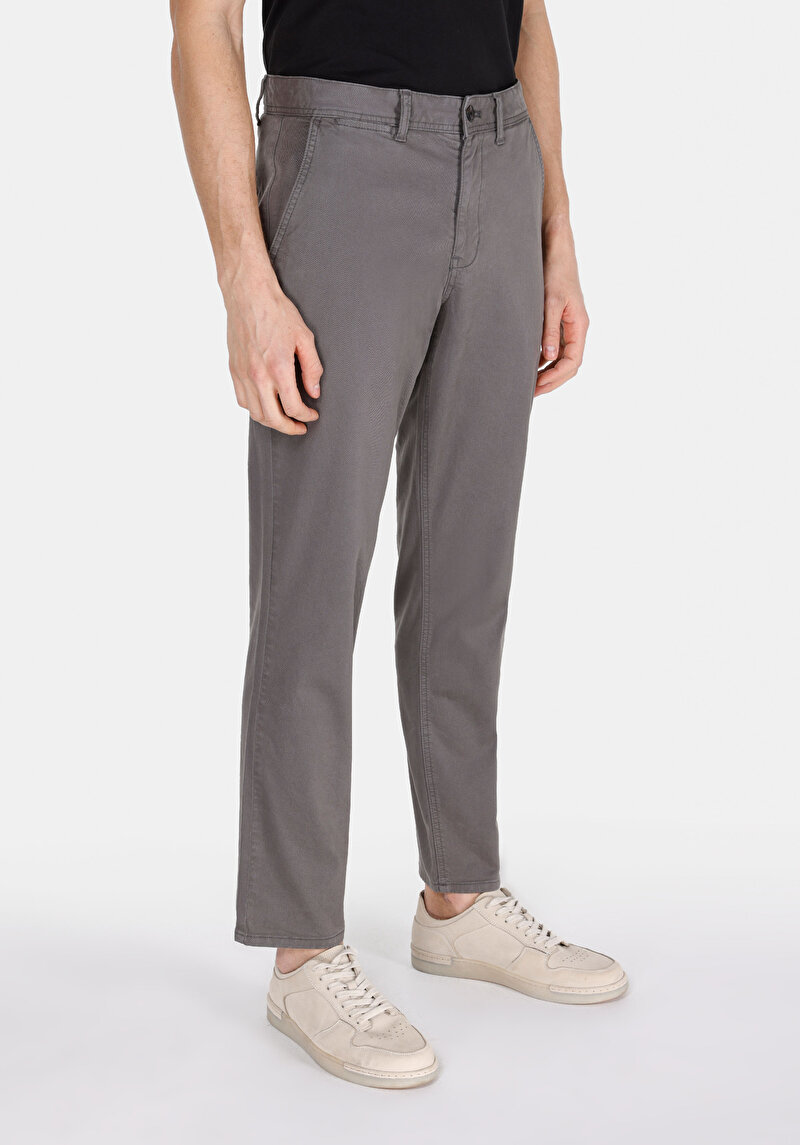 Regular Fit Orta Bel Düz Paça Cepli Erkek Gri Pantolon