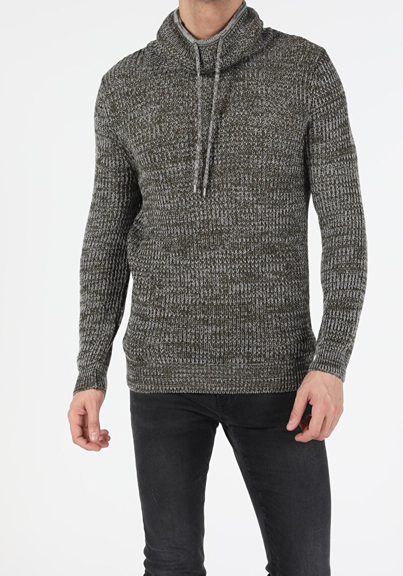 Slim Fit Sal Yaka Erkek Yeşil Kazak