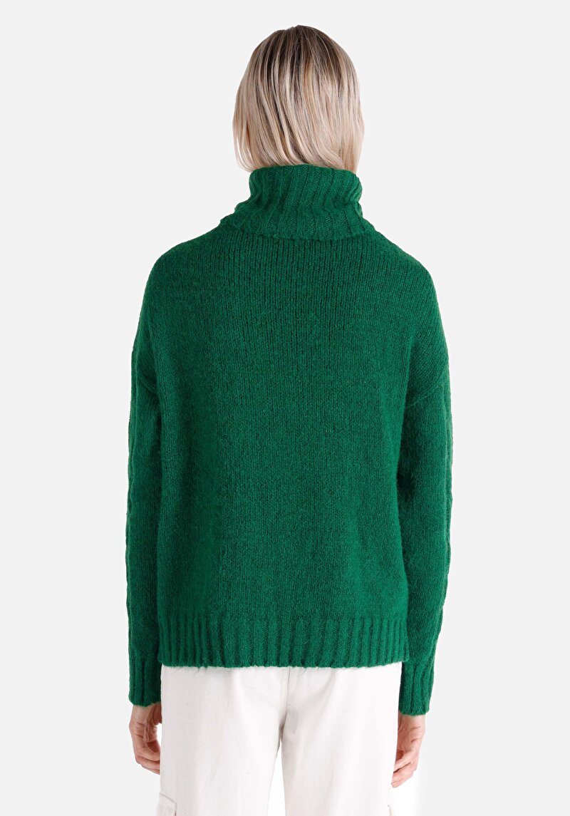 Regular Fit Turtle Neck Düz Kadın Yeşil Kazak