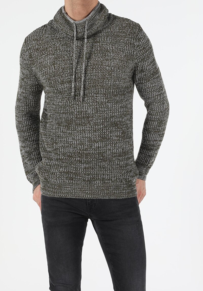 Slim Fit Sal Yaka Erkek Yeşil Kazak