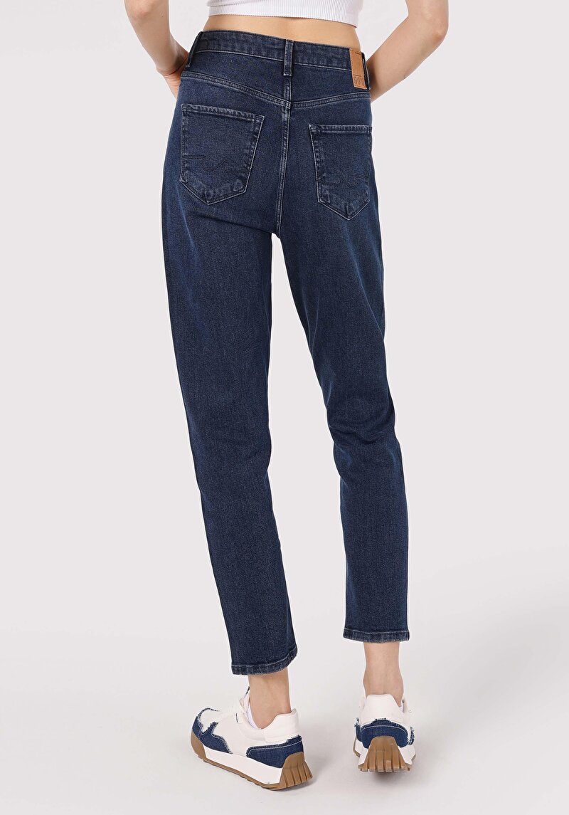 Mom Fit Yüksek Bel Daralan Paça Kadın Gri Jean Pantolon