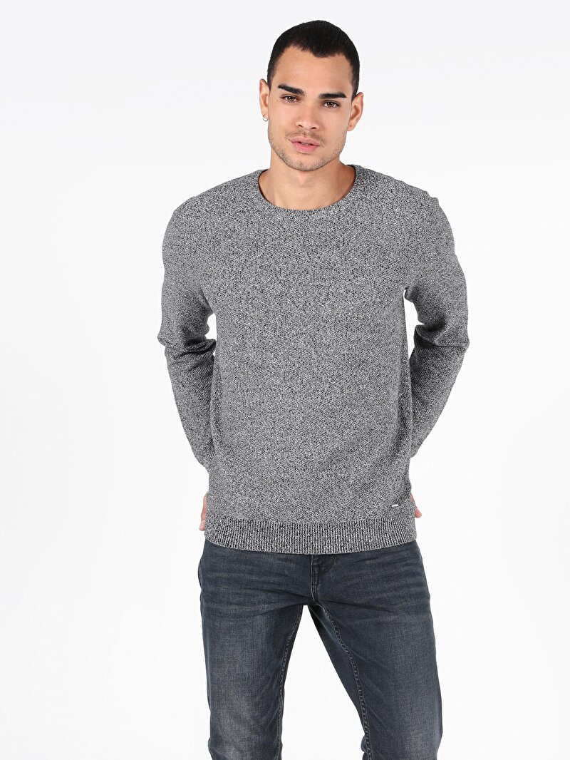 Regular Fit Yuvarlak Yaka Erkek Gri Triko Kazak