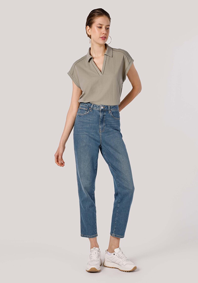 Mom Fit Yüksek Bel Daralan Paça Kadın İndigo Jean Pantolon