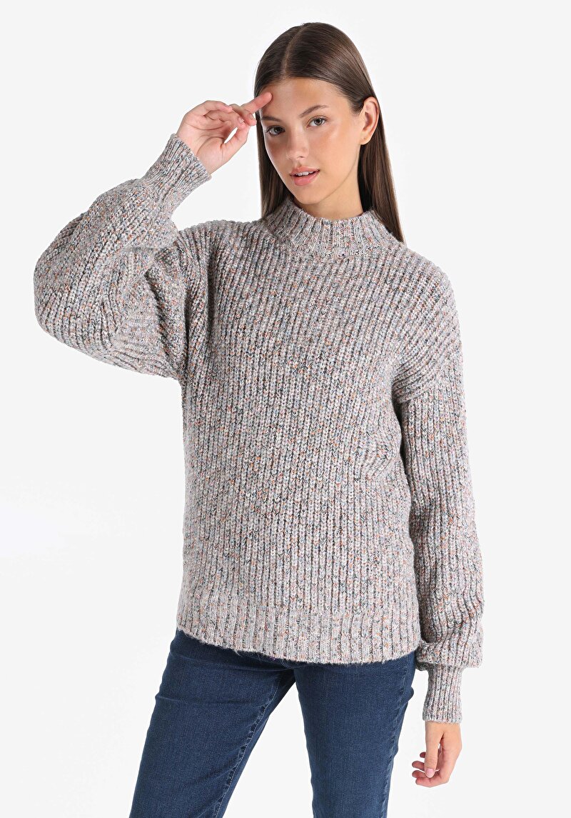 Slim Fit Yuvarlak Yaka Düz Kadın Çok Renkli Kazak