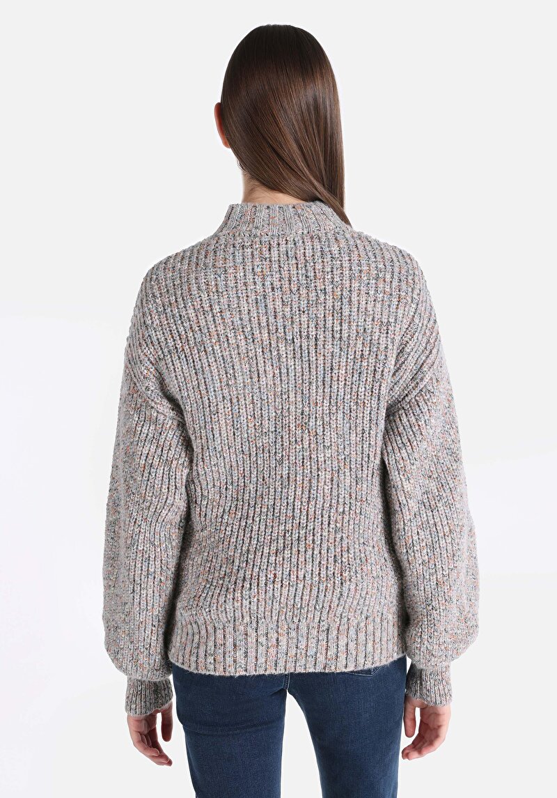 Slim Fit Yuvarlak Yaka Düz Kadın Çok Renkli Kazak