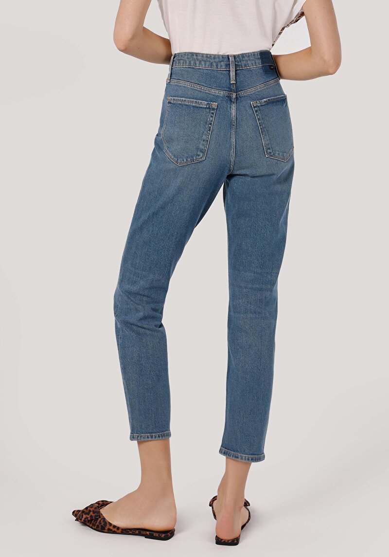 Slim Fit Yüksek Bel Daralan Paça Kadın İndigo Jean Pantolon