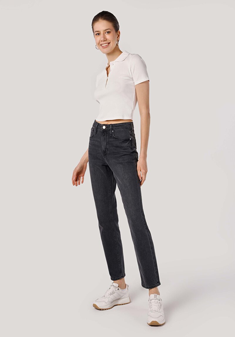 Slim Fit Yüksek Bel Daralan Paça Kadın Denim Jean Pantolon