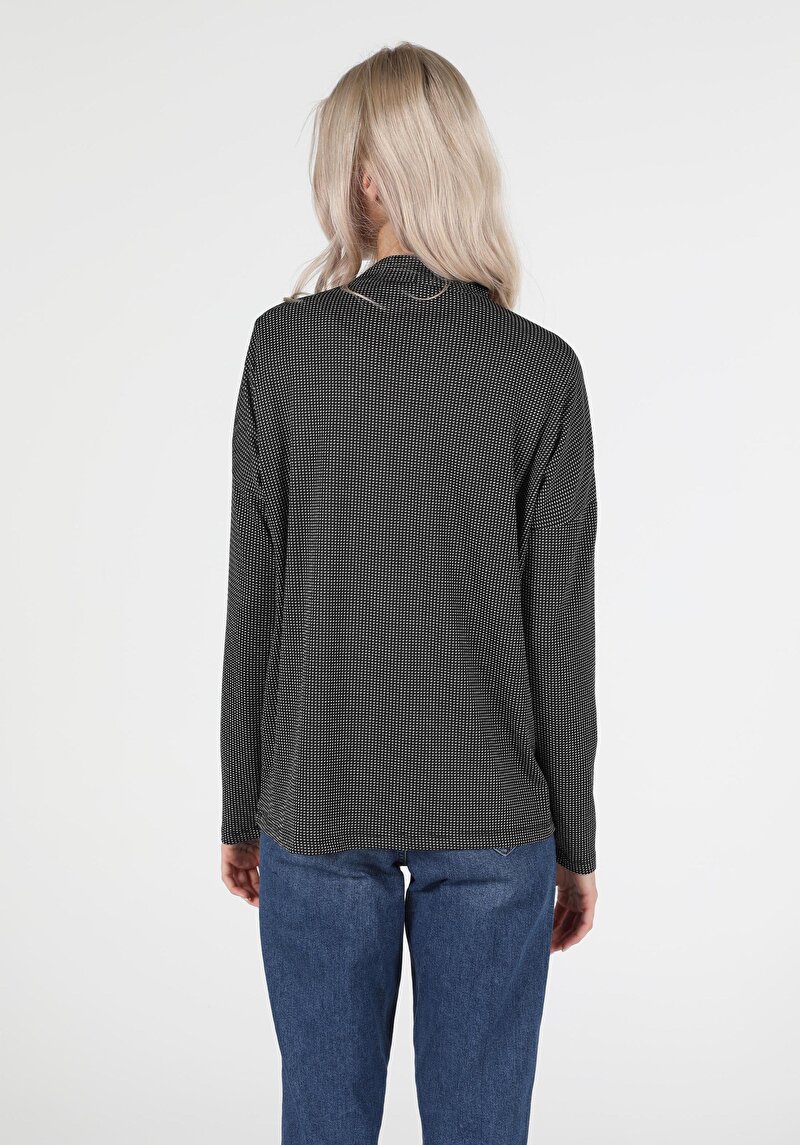 Regular Fit Balıkçı Yaka Kadın Siyah Uzun Kol Tişört