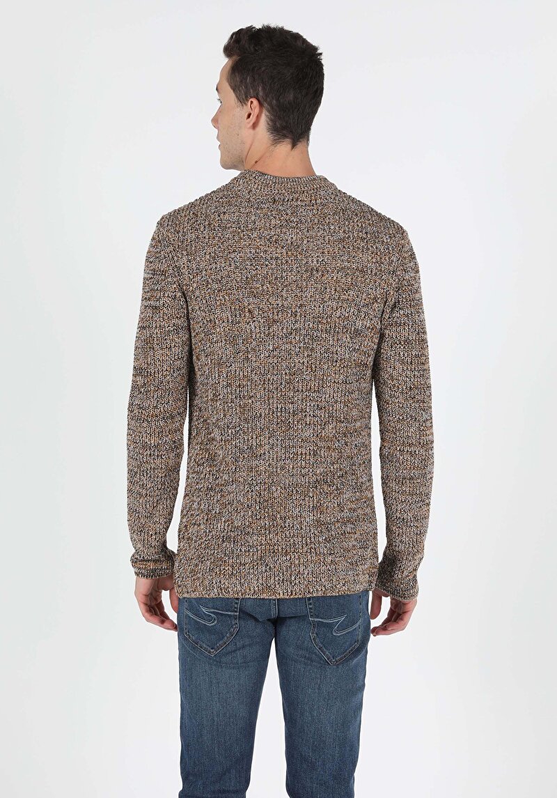 Regular Fit Yuvarlak Yaka Erkek Sari Kazak