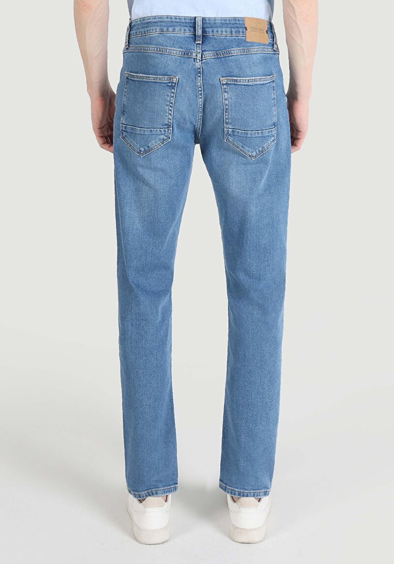 Regular Fit Orta Bel Düz Paça Erkek İndigo Jean Pantolon