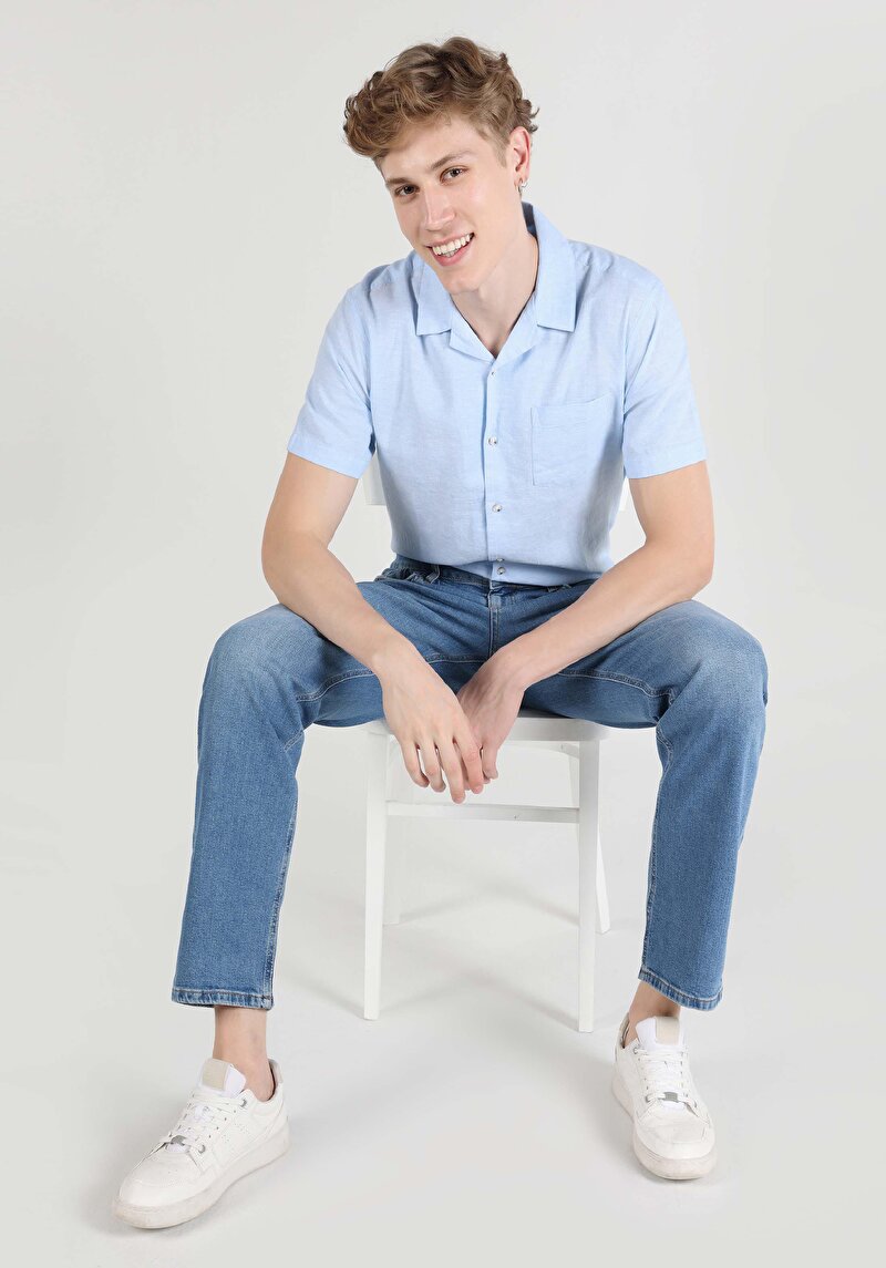 Regular Fit Orta Bel Düz Paça Erkek İndigo Jean Pantolon