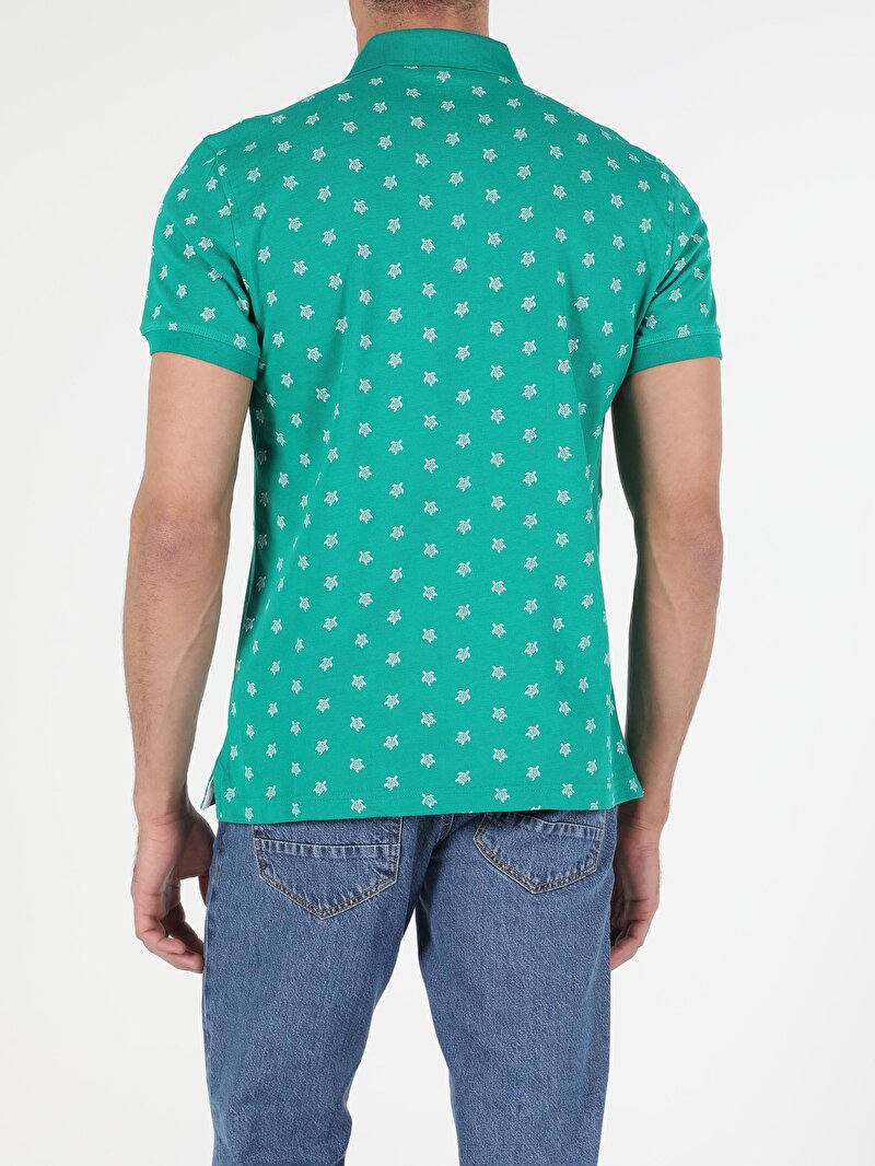Regular Fit Polo Yaka Erkek Yeşil Kısa Kol Tişört