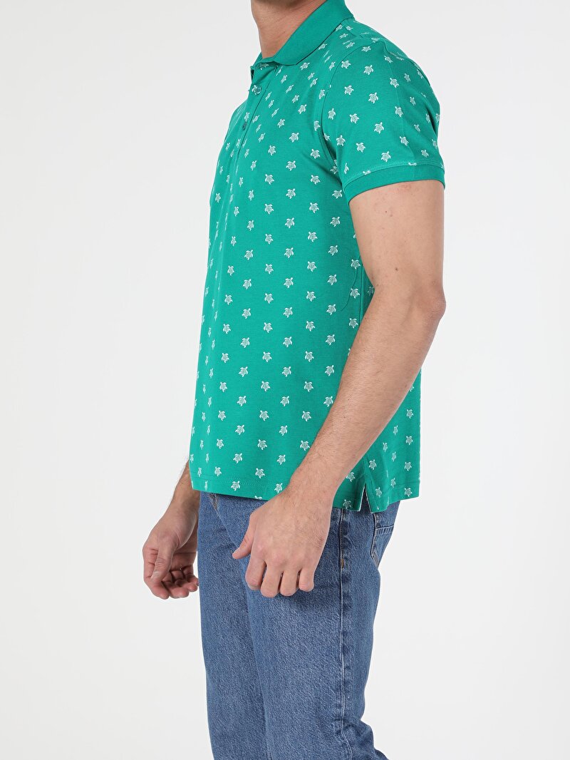 Regular Fit Polo Yaka Erkek Yeşil Kısa Kol Tişört