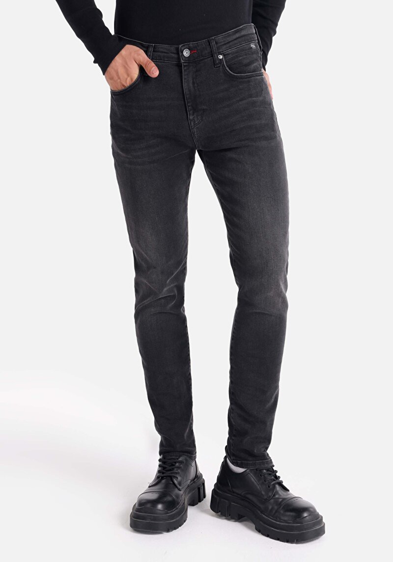 Skinny Fit Yüksek Bel Dar Paça Erkek Siyah Jean Pantolon