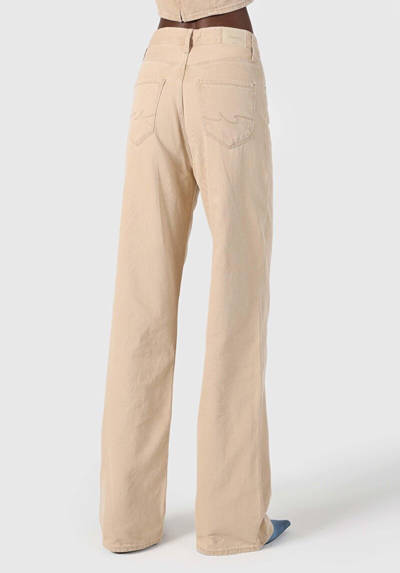 Regular Fit Yüksek Bel Geniş Paça Kadın Açik Kahve Jean Pantolon