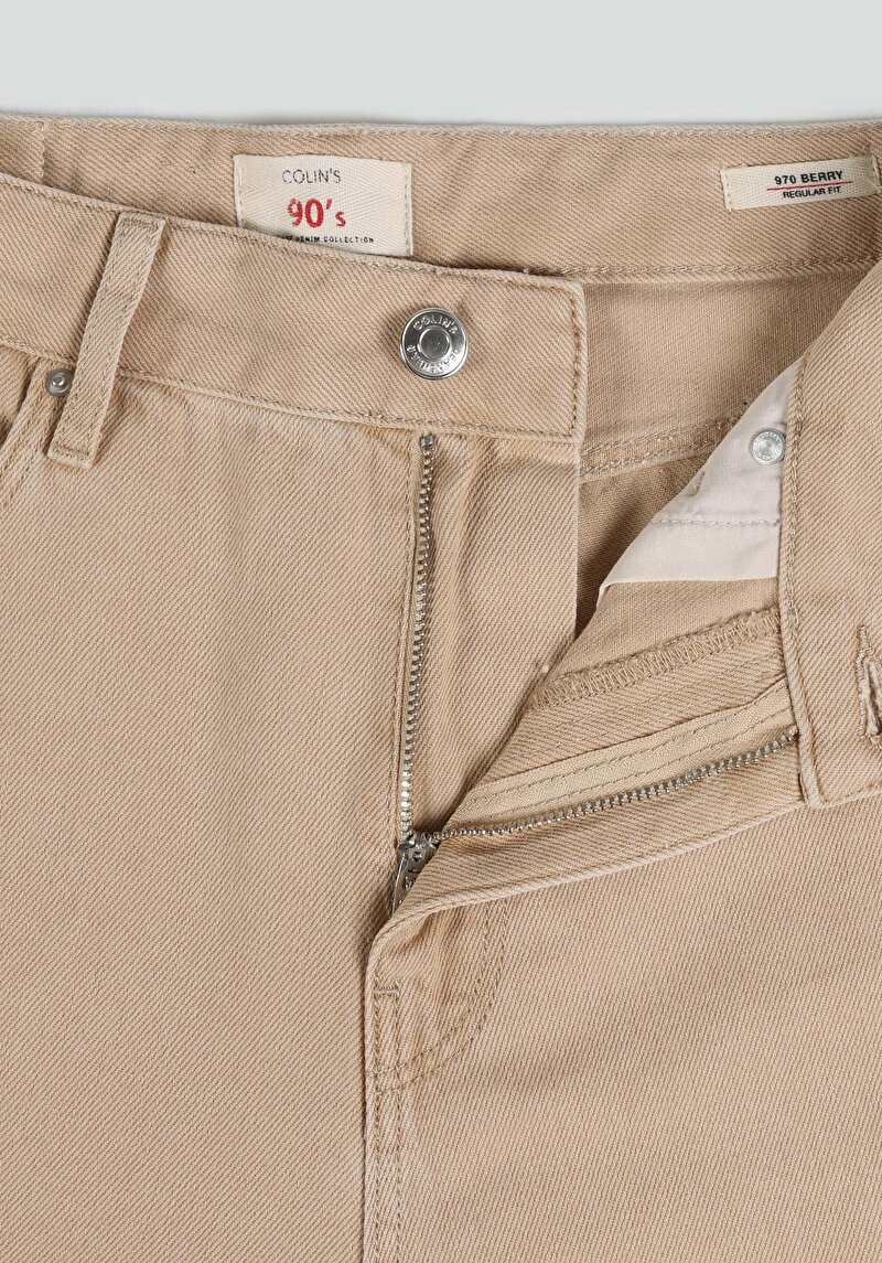 Regular Fit Yüksek Bel Geniş Paça Kadın Açik Kahve Jean Pantolon