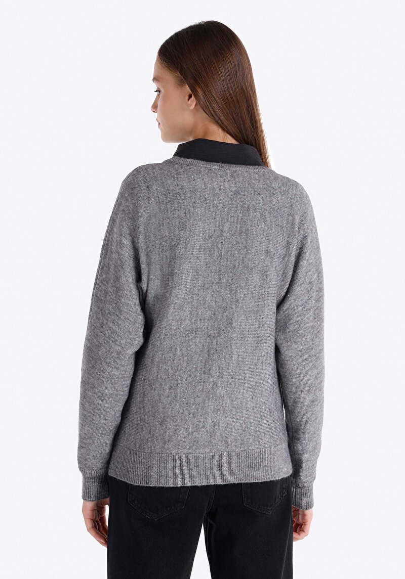Regular Fit Kayık Yaka Düz Kadın Gri Kazak