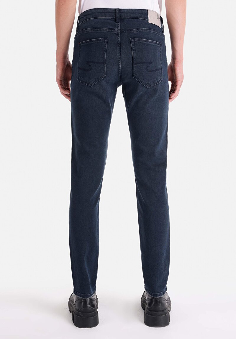 Slim Fit Düşük Bel Dar Paça Erkek Koyu İndigo Jean Pantolon